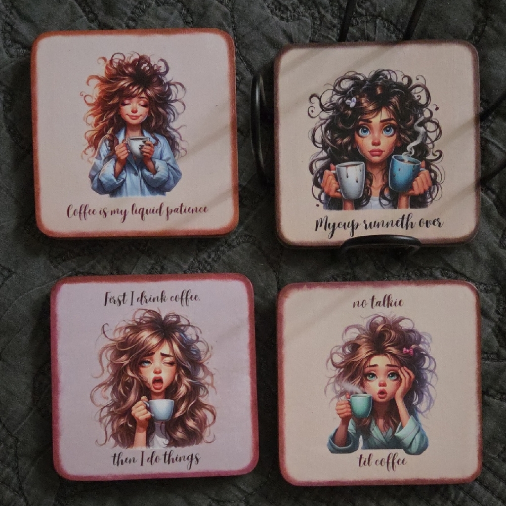 Set of 4 Coffee-Themed Coasters